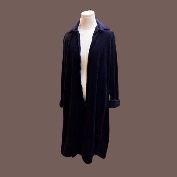 Vintage Christian Dior x Saks Fifth Avenue Navy Velour Zip-Up Robe - Picture 1 of 6